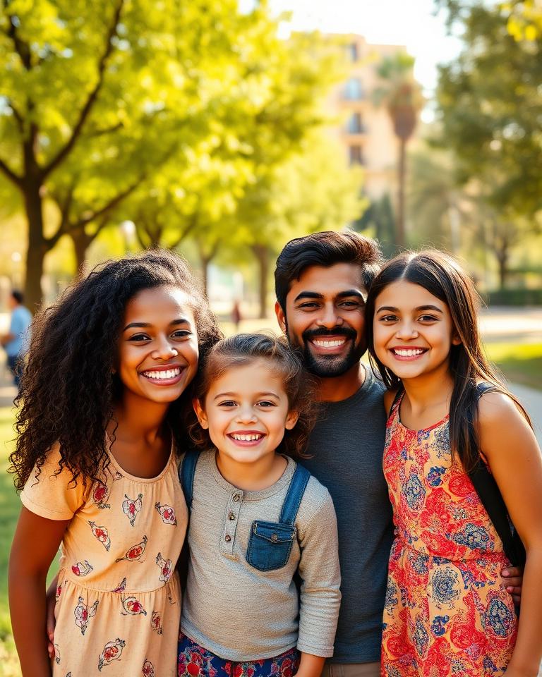 Familia feliz reunida en España