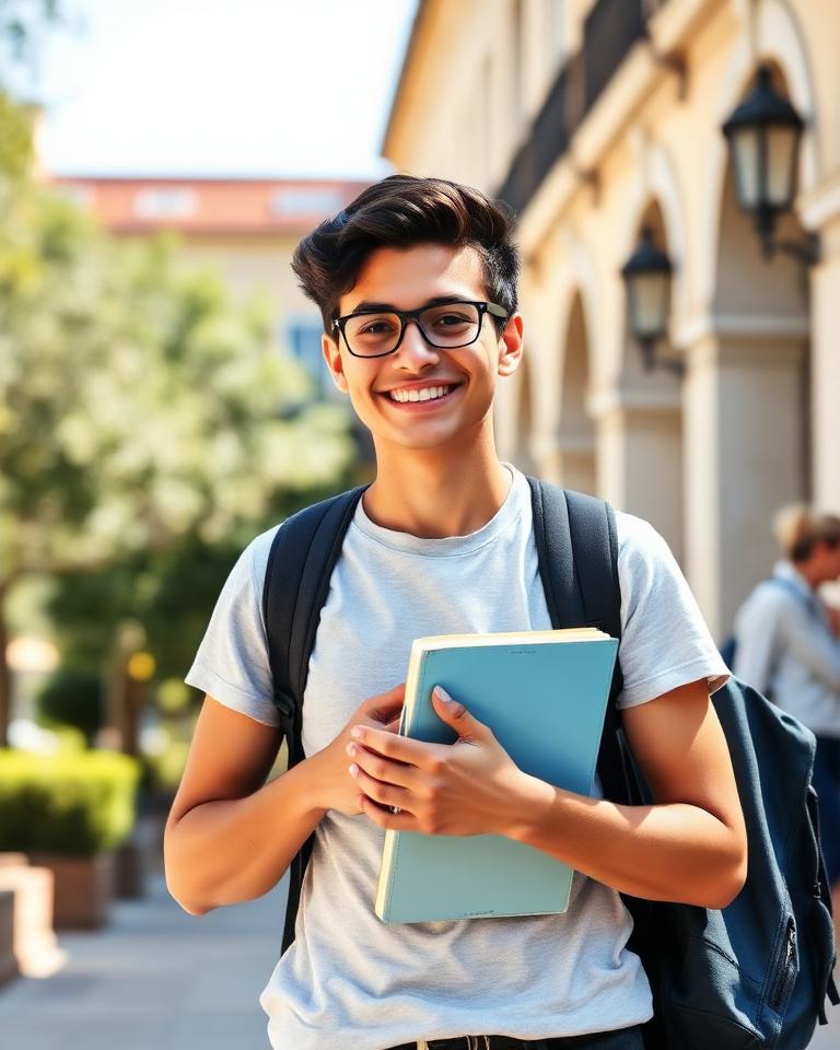 Estudiante internacional en un campus universitario